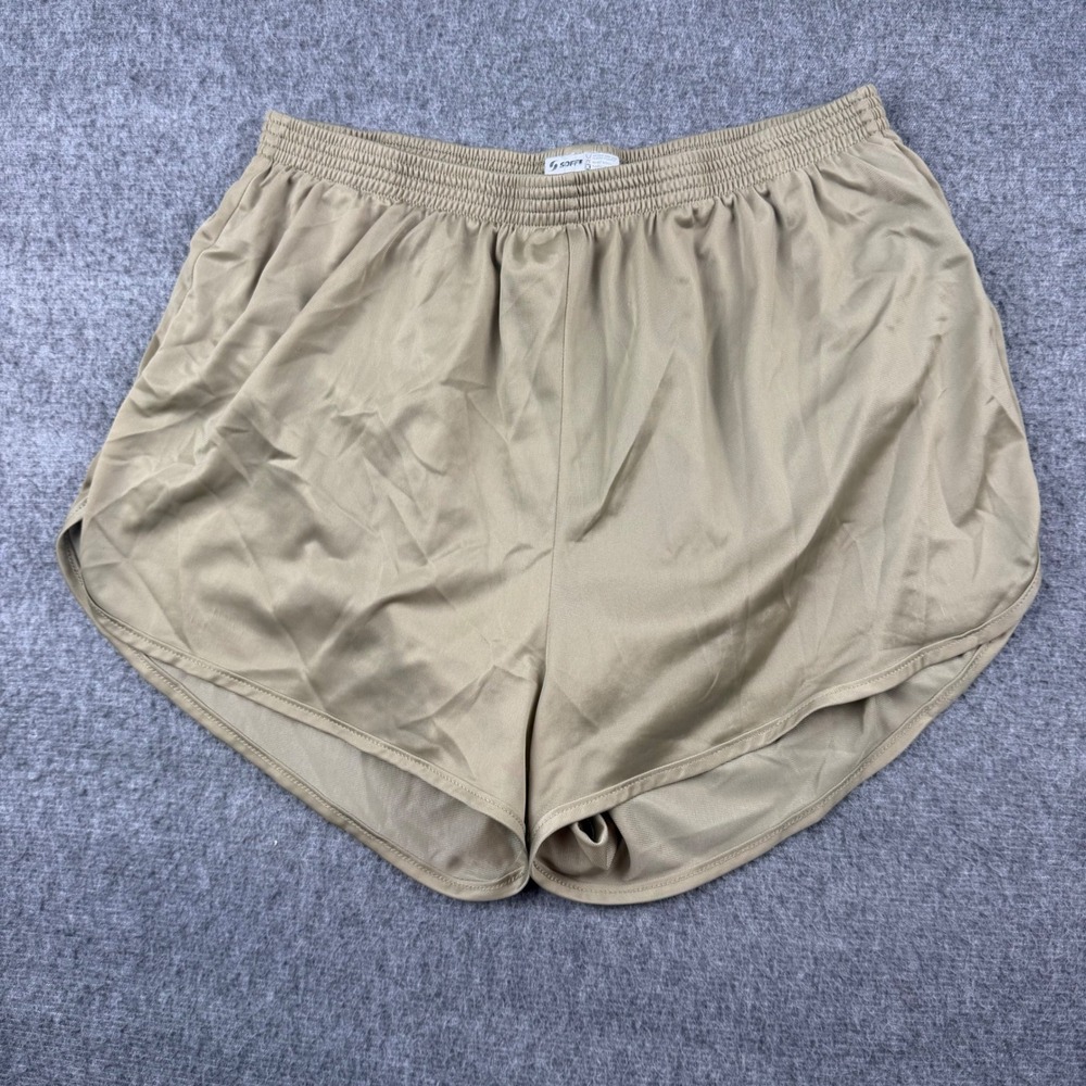Soffe Running Shorts Women's XL Tan Nylon Elastic Waist Athletic Dolphin Hem